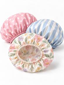 3/5pcs Reusable Thick Waterproof Shower Cap Set - Random Patterns | Salon & Home Bathing Essential, Ladies Hair Care Shower Cap (Bathroom Accessory) Bathroom Decor Fall Decor Back To School - Multicolor - View 16