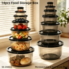 14pcs Multi-Size Round PP Food Storage Containers, No Seal Ring Structure, Stackable And Nestable, Oven , Dishwasher , Suitable For Refrigerator And Daily Food Preservation - Multicolor - View 11