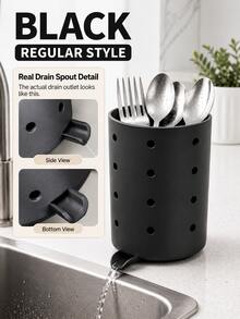1pc Kitchen Utensil Holder With Drainage Spout, Sink Side Utensil Storage Box, Suitable For Forks, Spoons, Chopsticks And Kitchen Tools, Ventilated Countertop Storage Basket, Direct Drainage, Compact Kitchen Sink Storage Rack, Suitable For Home, Apartment, Dormitory Countertop Storage - View 16