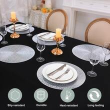 1/4/6/8/12pcs 15 Inch PVC Silver Round Placemats, Fireworks Pattern, 15 Inch Washable Placemats Suitable For Dining, Events, Banquets, Weddings, Bridal Showers, Daily Home Use - Silver - View 4