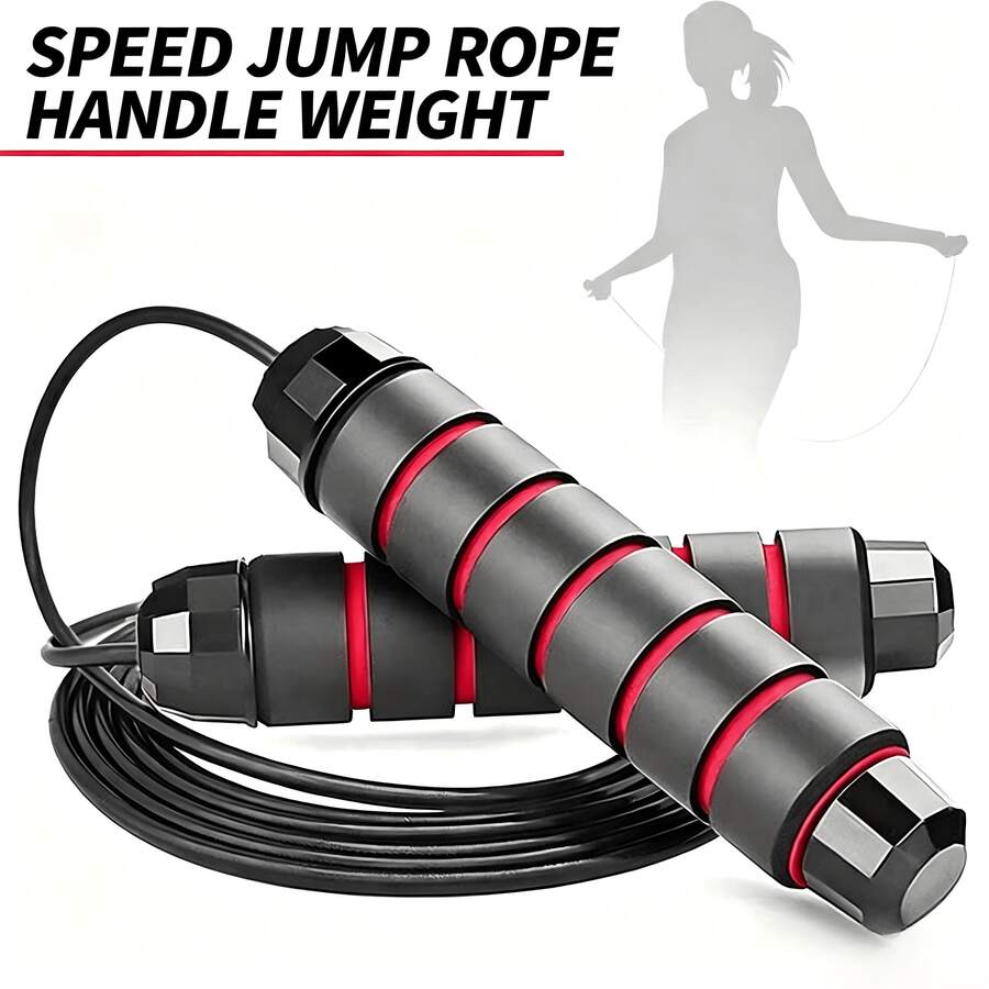 1pc Black & Red Weighted Steel Wire Jump Rope, Anti-Slip Breathable Foam Handles, 3 Meters Total Length Adjustable, Suitable For Home Fitness, Daily Exercise And Weight Loss - Multicolor - View 1
