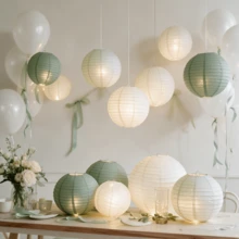20pcs Sage Green Paper Lanterns, Bohemian Style Wedding Birthday Baby Shower Party Decor - Multicolor - View 4