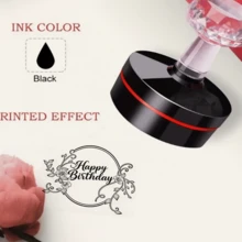 (1pc Stamp + 1 Bottle Refill Ink) Birthday Party Series Stamp With Happy Birthday Phrase - For Scrapbooking, Card Making, Invitations, Birthday Decorations, Birthday Party Decor Crafts, Birthday Celebration Crafts, Invitation Decor, Decorative Seal, Multi-Purpose Stamp - Large Glossy Black Self-inking Stamp With Red Border - View 9