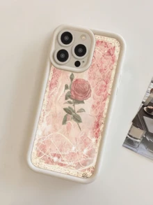 1件 白色復古玫瑰圖案個性化極簡全包覆 TPU 防震手機殼，適用於 Apple 18 17 16 15 14 13 12 11 Pro Max Air 保護殼，兼容三星系列 - 彩色 - 查看 3