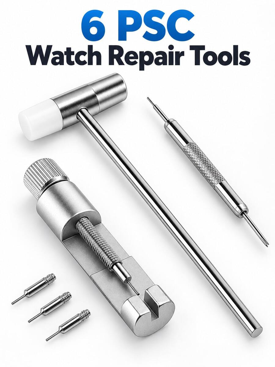 6pcs Watch Band Repair Tool Set, Professional Watch Band Removal Tool, Watch Band Accessories, Watch Accessories, Professional Watch Pin Removal Set, Watch Band Length Adjuster, Watch Chain Removal Tool, Watch Band Pin Removal Tool, Practical Watch Repair Tool Set, Compatible With Most Traditional And Smart Watch Bands, Durable Metal Watch Repair Tool, High-Quality Gift For Professional Watchmakers Or Watch Enthusiasts