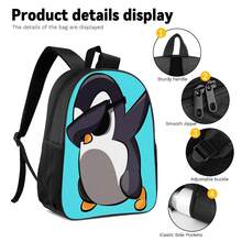 Fashion Glasses Penguin 2D Print Large Capacity 3 Pieces Set, Multi-Compartment Large Space, Suitable For Commuting, Office, Study, Travel And Multiple Scenarios - Printed Bag - View 4