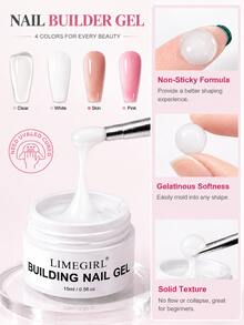 LIMEGIRL 15ml 3D美甲凝膠,自動流平建構凝膠,適用於花朵雕塑、美甲延長與裝飾 - 白色 - 查看 3