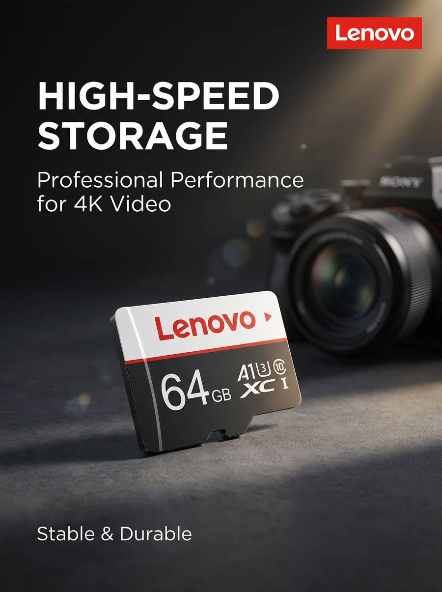 Lenovo Kartu memori TF untuk drone/kamera/dashcam/kamera pengawasan. Peringkat kecepatan U3 V30. Perekaman video 4K HD yang lancar. Kecepatan baca tinggi 100MB/s. Tahan lama, tahan air, tahan suhu, dan tahan guncangan. Tersedia pilihan 64GB/128GB/256GB. - View 1