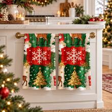2/4/6pcs Christmas Kitchen Towels, Christmas Tree Pattern Napkins, Christmas Kitchen Towel Set - Multicolor - View 2