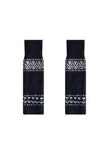 ZUJO 2 Pairs Women's Leg Warmers, Black And White Knitted Warm Calf Socks, Fair Isle Pattern, Floral Pattern, Fashionable And Simple, Suitable For Autumn/Winter - Black and White - View 9