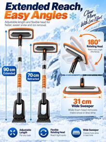 1pc 3-In-1 Extendable Car Snow Brush & Ice Scraper, 180° Rotating, 31cm Wide EVA Foam Snow Brush With 70-90cm Telescopic Handle, Detachable Windshield Frost & Ice Removal Tool, Suitable For Sedan, SUV And Truck, Winter Car Accessory, Christmas Gift For Female Drivers - Multicolor - View 7