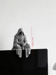 Patung Penjaga Berkerudung Tanpa Wajah Cetak 3D untuk Rak Buku/Rak Dinding/Tepi Monitor, Desain Jubah Abstrak Orisinal, Figur Tanpa Wajah dengan Kaki Terentang, Pelindung Meja Meditasi Sci-Fi, Dekorasi Minimalis untuk Kantor, Ruang Belajar, Ruang Bermain Game, Hadiah Kreatif untuk Pria - Patung Penjaga Bertudung Tanpa Wajah yang Duduk - View 9