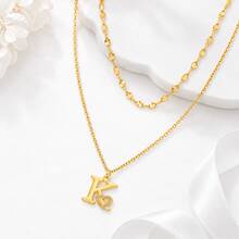 2Pcs/Set New Heart Bubble Initial Gold Color Stainless Steel Lip Chain Choker Layered Necklaces For Women - Yellow Gold - View 3