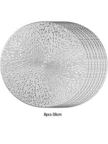 1/4/6/8/12pcs 15 Inch PVC Silver Round Placemats, Fireworks Pattern, 15 Inch Washable Placemats Suitable For Dining, Events, Banquets, Weddings, Bridal Showers, Daily Home Use - Silver - View 12