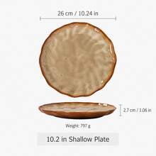 1pc Vintage Kiln-Glazed Ceramic Tableware Set, Wavy Edge Plate, Bowl, Mug, Home Restaurant Retro Dining Tableware - Brown - View 14