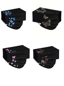 10/50pcs Black Disposable 4-Ply Women's Face Masks, Butterfly Print Pleated Masks With Elastic Ear Loops And Nose Clip, Fashionable Disposable Masks Suitable For Daily Wear, Work, Office, Travel And Outdoor Use - Multiple Styles - View 11