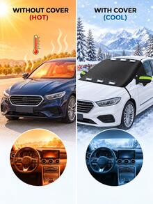 Magnetic Car Windshield Snow Cover With Mirror Pocket & Reflective Strip, Thick Anti-Ice Frost Snow Shield, 3-Side Window Coverage, All Weather Sun Shade, Universal Auto Winter Exterior Protector For Sedan SUV - A - View 9