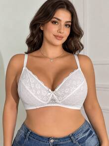 1pc Minimalist Comfortable Plus Size Spaghetti Strap Bow Decor Non-Padded Non-Wired Breathable Bra - White - View 4