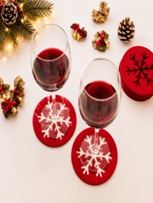 1/5/10pcs Christmas Snowflake Felt Coasters, Non-Slip Hollow Snowflake Design, Christmas Tabletop Coasters, Holiday Table Decor - Multicolor - View 8