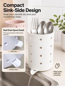 1pc Kitchen Utensil Holder With Drainage Spout, Sink Side Utensil Storage Box, Suitable For Forks, Spoons, Chopsticks And Kitchen Tools, Ventilated Countertop Storage Basket, Direct Drainage, Compact Kitchen Sink Storage Rack, Suitable For Home, Apartment, Dormitory Countertop Storage - View 17
