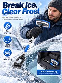 1pc 3-In-1 Extendable Car Snow Brush & Ice Scraper, 180° Rotating, 31cm Wide EVA Foam Snow Brush With 70-90cm Telescopic Handle, Detachable Windshield Frost & Ice Removal Tool, Suitable For Sedan, SUV And Truck, Winter Car Accessory, Christmas Gift For Female Drivers - Multicolor - View 2