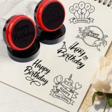 (1pc Stamp + 1 Bottle Refill Ink) Birthday Party Series Stamp With Happy Birthday Phrase - For Scrapbooking, Card Making, Invitations, Birthday Decorations, Birthday Party Decor Crafts, Birthday Celebration Crafts, Invitation Decor, Decorative Seal, Multi-Purpose Stamp - Large Glossy Black Self-inking Stamp With Red Border - View 10