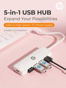 HP 5-In-1 USB Hub High-Speed USB 2.0 Splitter 4-Port Expansion Converter For USB Drive/Keyboard/Mouse/Mobile Hard Drive Plug And Play Compatible With Apple Mac/Windows/Android Phone/Tablet/Desktop/Laptop - View 13