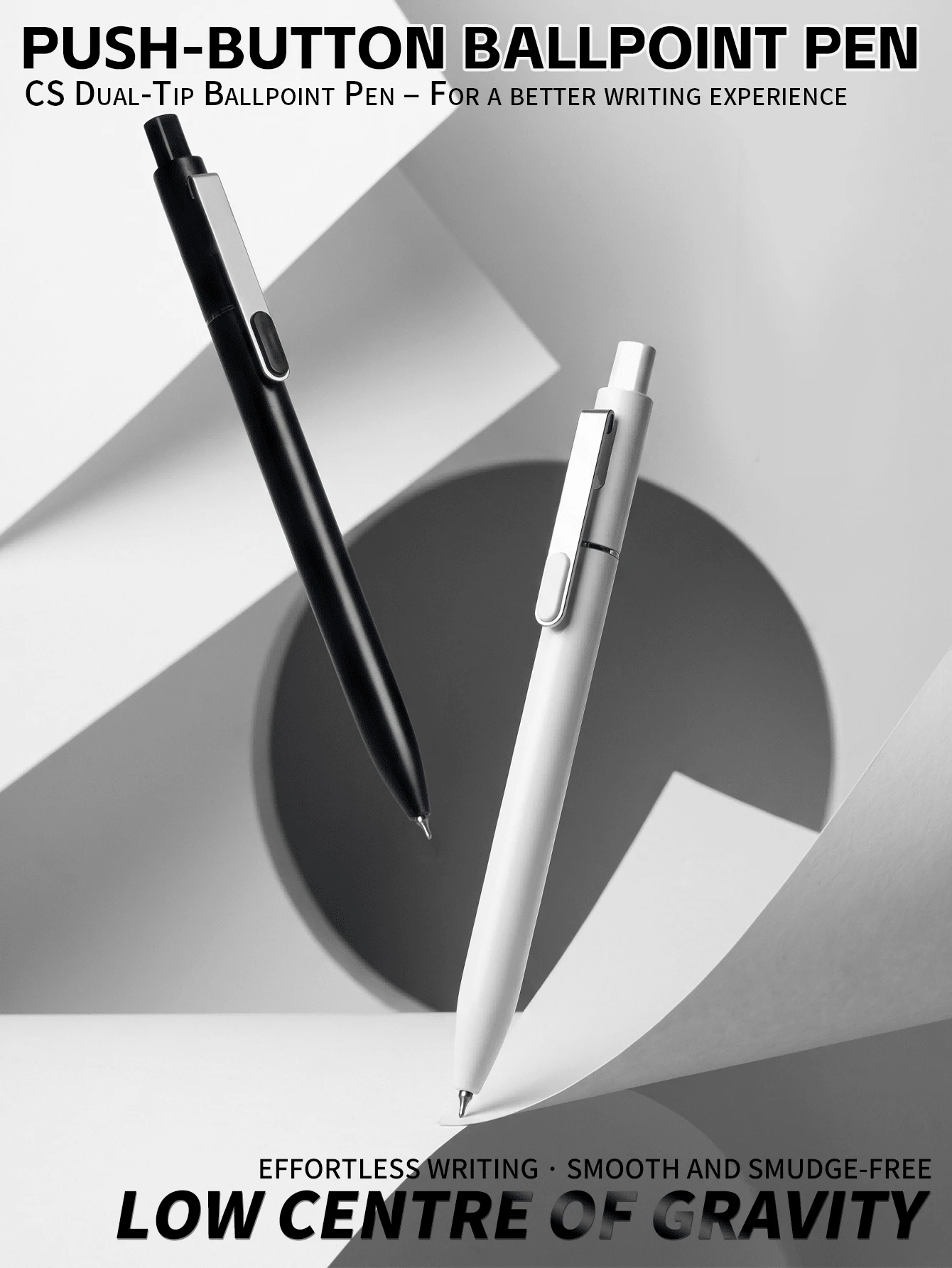 Black And White Matte Pen Holder, Quick Drying Double Bead CS Pen Tip, Press Neutral Pen - Black Ink Refill - View 1
