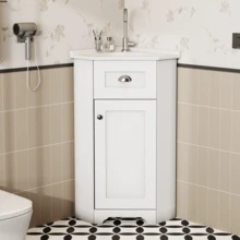 Space-Saving Vertical Design Bathroom Vanity Unit With Single Sink, Water-Resistant MDF Body, Ceramic Sink, Metal Handle, Melamine-Free Surface, Bathroom Storage Unit, White Color. - 1 - View 3