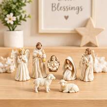 7pcs Classic Christmas Nativity Scene Art Jewelry Set, Durable Resin Material, Suitable For Nursery Decor, Traditional Christmas Gift, Handmade Warm Tone - Multicolor - View 9
