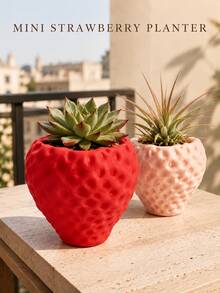 Mini Strawberry Planter - Made Of 3D Printed Plastic, This Fresh Pastoral Style Red/Pink Strawberry Shaped Planter Features 3D Fruit Texture, Suitable For Planting Desktop Succulents And Air Plants - Multicolor - View 1