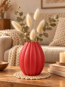 1pc 5.71 Inch Pumpkin Shaped Vase, Plastic Material, Red/Orange/White Smooth Round Striped Design, Lightweight Shatterproof Decorative Vase, Suitable For Reed Grass, Dried Flowers And Artificial Flowers, Autumn Tabletop Centerpiece And Home Decor - Multiple Styles - View 8