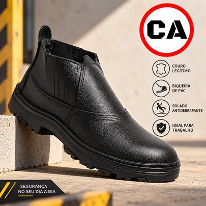 Calçado EPI Masculino de Segurança com CA Couro Legítimo para Construção e Trabalho