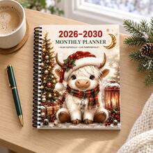 2026-2030 May Monthly Planner Christmas Highland Cute Cow Spiral Binding Notebook High Aesthetic Schedule Diary Book, Adorable Christmas Holiday Cover, Suitable For Daily Check-In, Time Management, Students & Adults Universal, Cross-Border Creative Stationery Notebook, Record Goals & To-Do List - Style 1 - View 2