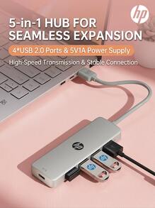 HP 5-In-1 USB Hub High-Speed USB 2.0 Splitter 4-Port Expansion Converter For USB Drive/Keyboard/Mouse/Mobile Hard Drive Plug And Play Compatible With Apple Mac/Windows/Android Phone/Tablet/Desktop/Laptop - View 11