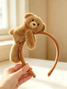 1pc Women's 3D Bear Ear Plush Headband, Fluffy Cute Daily Versatile Hair Accessory For Face Washing - Multicolor - View 4