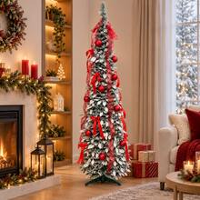 Decorated Christmas Tree With Ribbon And Hanging Balls, Snow Style PVC Tree For Home Office Shop Window Display - Green - View 9