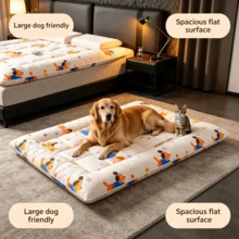 1pc Cream Cartoon Puppy Print Pet Sleeping Mat, Playful Polyester Rectangular Quilted Thin Breathable Low-Profile Resting Pad, Suitable For Dogs And Cats Indoor/Outdoor Camping RV Travel All Season Daily Use - White - View 12