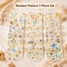 7pcs Random Pattern Pink Blue Yellow Baby Bibs, Cute Drool Bibs For Newborns - Multicolor - View 12