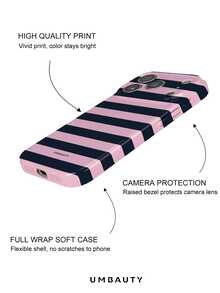 UMBAUTY 1pc Pink & Blue Horizontal Stripe Pattern Design, Compatible With Phone 18 Pro Max, Fits Apple 18/17/16/15/14/13/12/11 Pro Max/Plus/Mini 17e, Full Coverage High-Definition Print Soft Shell Phone Case, Screen/Lens Raised Protection, Unisex, Ideal Gift For Girlfriend On Halloween, Valentine's Day, Easter, Wedding Season And Birthday - Multicolor - View 3