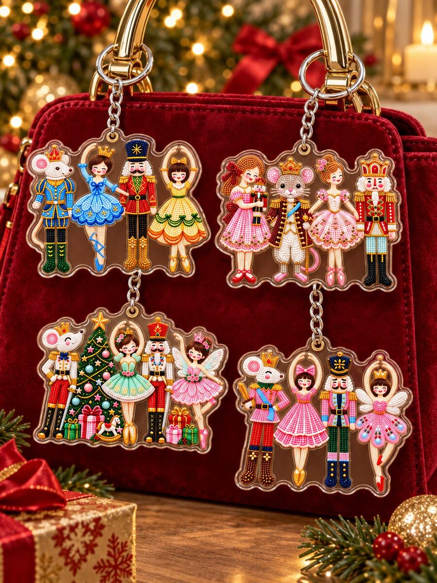 2D Christmas Theme Nutcracker Keychain, Christmas Keychain, Christmas Tree Hanging Electrostatic Soldier Figure Bag Charm, Nutcracker Dancing Bag Pendant, Suitable For Desktop Decoration, Creative Holiday Gift For Lovers And Friends, Best Christmas Gift. - Multicolor - View 1