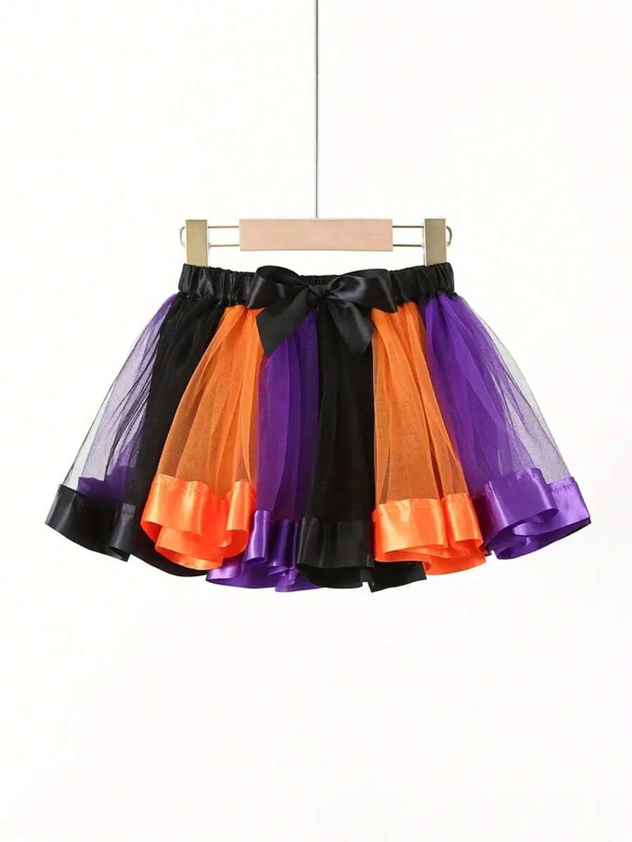 Tween Girl Mesh Patchwork Fashion Versatile Mini Skirt - Multicolor - View 1