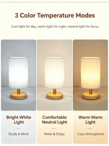 Minimalist Wooden Base Table Lamp, Fabric Cylindrical Lampshade USB Powered With Switch, Soft Warm Light Night Light, High Aesthetic Decorative Lamp, Suitable For Bedroom Bedside Table, Dormitory, Study, Indoor Home Atmosphere Lamp, Daily Home Decorative Lamp - Jute - View 6