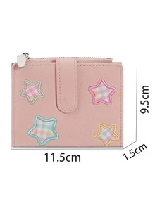 Cute Star Embroidery PU Leather Women's Short Wallet, Multi-Card Slots With Snap Button And Zipper, Vintage Y2K Style Coin Purse Compact Handbag - Multicolor - View 2