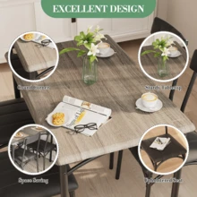 5-Piece Dining Table Set For 4, Rectangular Kitchen Table With 4 Upholstered Chairs, Metal & Wood Frame, Space-Saving For Small Apartment Dining Room, Rustic Brown/Grey - Gray - View 3