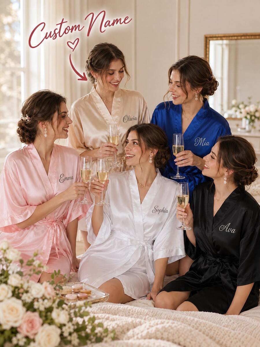 Customized Satin Bridal Robe,Half Sleeve Design,Custom Bridesmaid Bridal Robe,Personalized Satin Robe,Bridesmaid Prep Robe,Party Robe,Size-M/L/XL/XXL