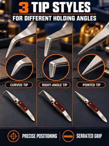 4-Piece Self-Closing Cross-Lock Tweezers Kit With Straight Curved Angled Tips And Figure-8 Holder For Craft Repair - Size - View 4