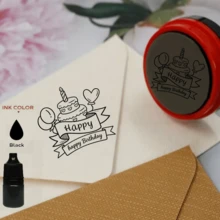 (1pc Stamp + 1 Bottle Refill Ink) Birthday Party Series Stamp With Happy Birthday Phrase - For Scrapbooking, Card Making, Invitations, Birthday Decorations, Birthday Party Decor Crafts, Birthday Celebration Crafts, Invitation Decor, Decorative Seal, Multi-Purpose Stamp - Large Glossy Black Self-inking Stamp With Red Border - View 11