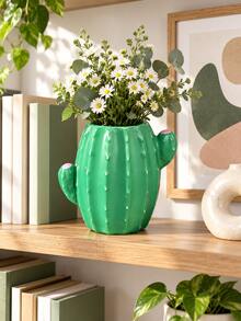 1pc Green Cactus Vase, Cute Cactus Shaped Decorative Flower Vase For Floral Arrangements, Unique Tabletop Centerpiece For Living Room Dining Table Kitchen Bedroom Office And Home Decor - 1PC - View 5