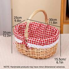 1pc Standard Size Handmade Natural Willow Picnic Basket, Country Style Woven Gift Basket With Lid And Portable Handle, Breathable Hand-Woven Rectangular Storage Basket, Suitable For Outdoor Picnic, Party, BBQ And Holiday Gifting - A - View 13